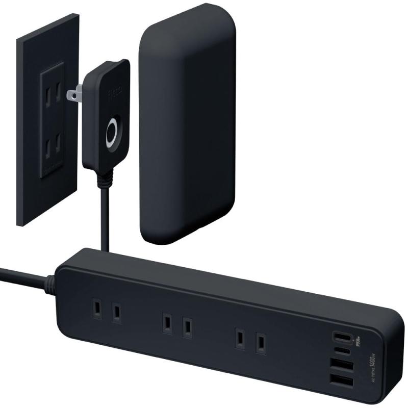fitta USBタップ 電源タップ (ブラック) [ USB PD 最大 30W (USB-C ?2 USB-A ?2) ] AC差込口 3個口 コンセントカバー ほこりシャッター コンセント タップ コンセントガード おしゃれ 壁に溶け込む電源