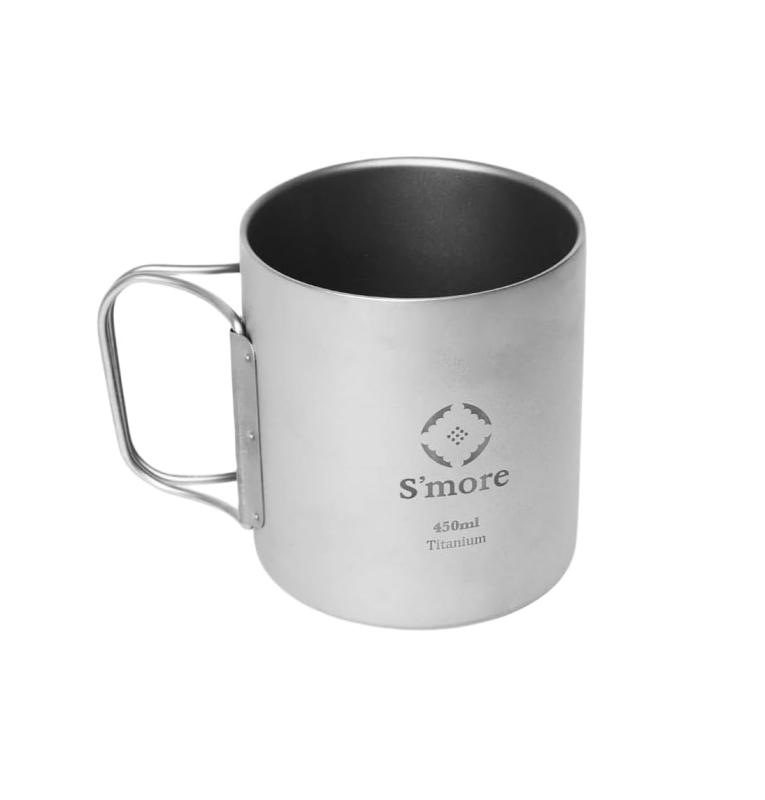 S\u0027more(スモア) Titanium mug double チタンマグ カップ チタン 水呑み チタン水呑み ダブル チタン製 アウトドア 難民キャンプ 二重社会システム 350ml 450ml チタン食器 ダブルウォール (SILVER, 450ml)