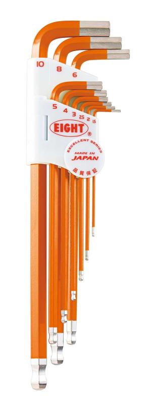 エイト 六角棒スパナ テーパーヘッド エキストラロング 単色カラーセットオレンジ TLC-S9NOR ボールポイント六角棒レンチ
