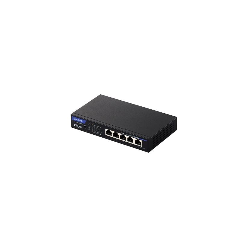 エレコム スイッチングこしき 5界面 ノン賢しい Giga相応う PoE給電相応う ACアダプター給電 小型 法人向け 黒いこと EHB-UG2C05E-PL