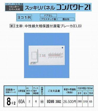 スッキリパネルコンパクト21 横一列60A8+2 リミッタースペース付 BQWB3682