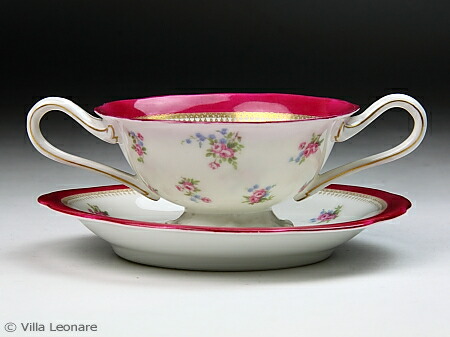 【リモージュ】Tressemanes\u0026Vogt (T\u0026V)  ルビー\u0026白いこと 小花 スープカップソーサー
