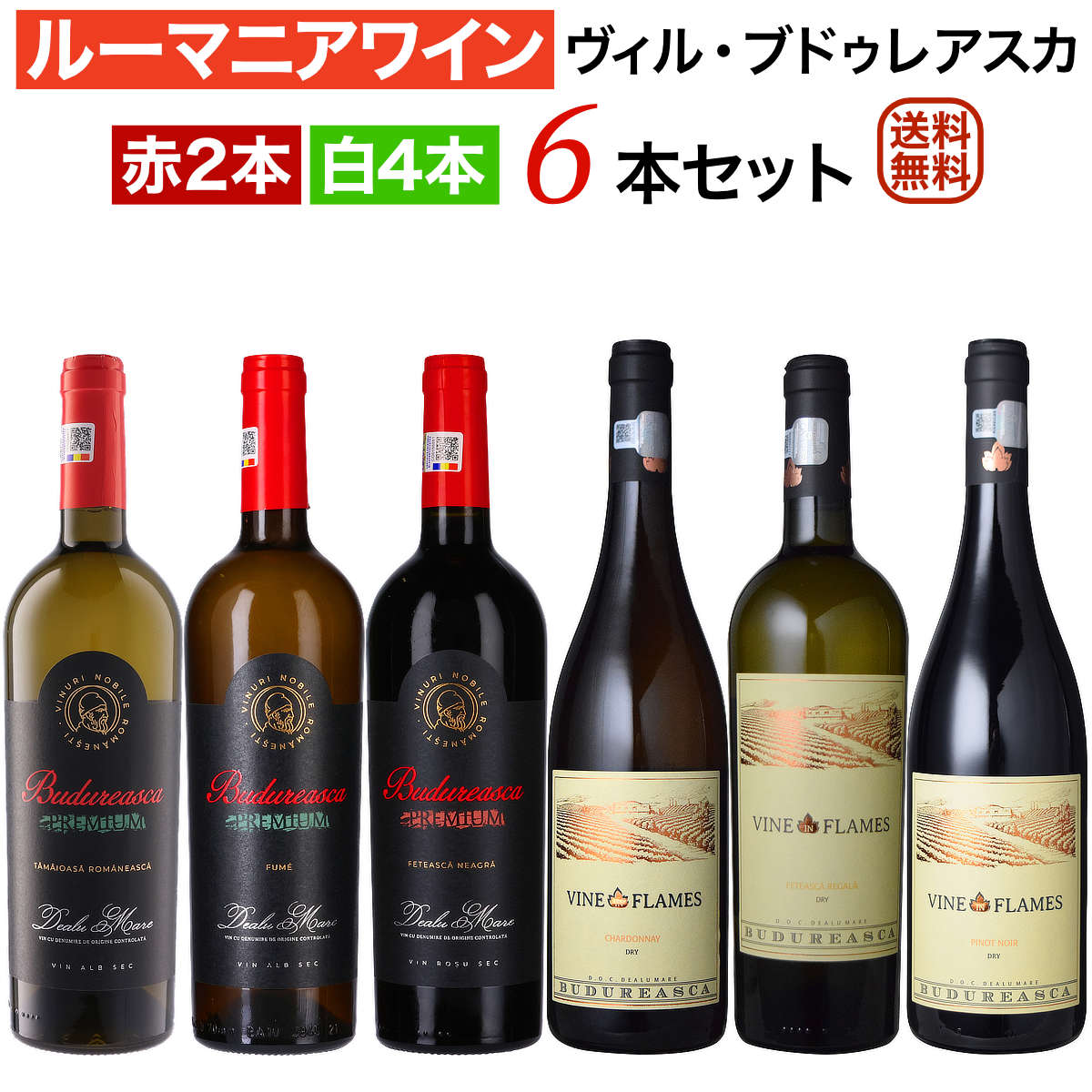 ルーマニアワイン・ヴィル・ブドゥレアスカ6本セット 赤2本・白4本 【送料無料】【ワインセット】 ワイン 飲み比べセット