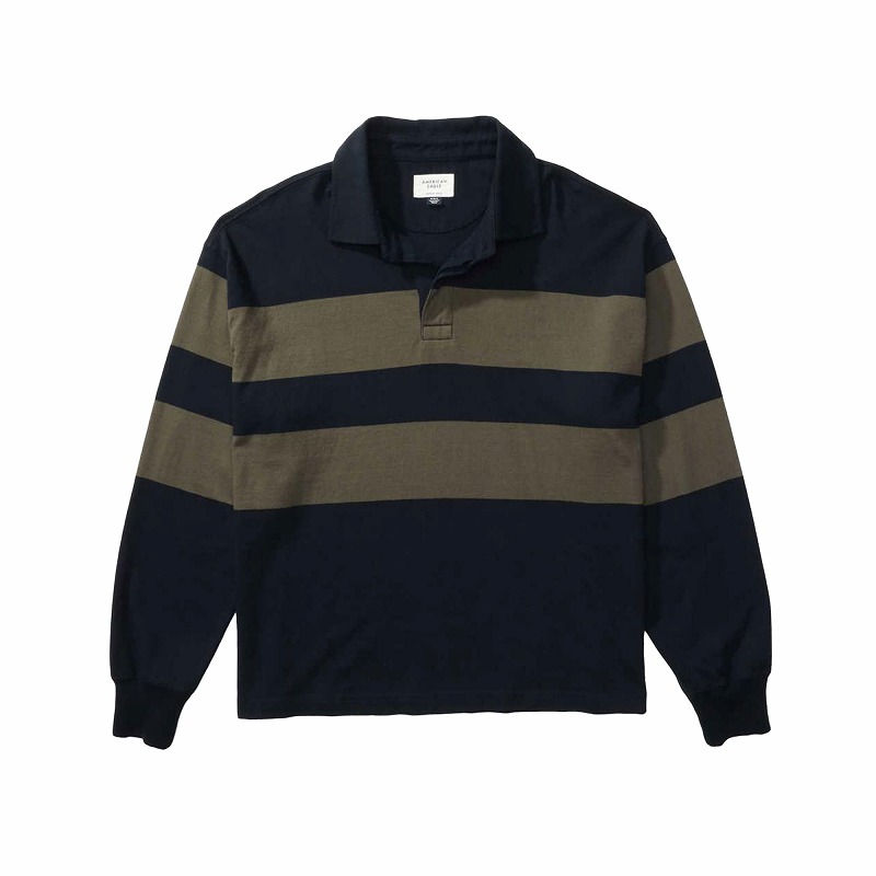 アメリカン鷲 AMERICAN EAGLE メンズ Men\u0027s 長袖 ボクシー ラガー スポーツシャツ ラグビーティーシャツ 米国海軍 オリーブ