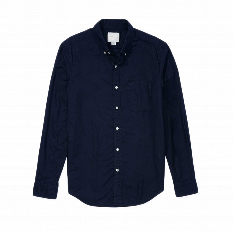 アメリカンイーグル AMERICAN EAGLE メンズ Men's スリムフィット 長袖 オックスフォードボタンダウンシャツ AE Slim Fit Flex Oxford Button Down Shirt ネイビー