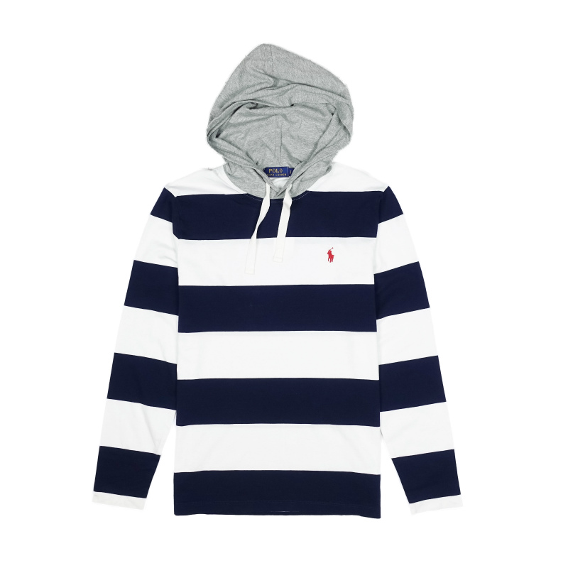 受賞店舗 ポロ ラルフローレン Polo Ralph Lauren 長袖 Tシャツ Striped Cotton Hooded Tee ネイビー ホワイト Navy Deckwash White 値引きする Lawyer Anwar Com