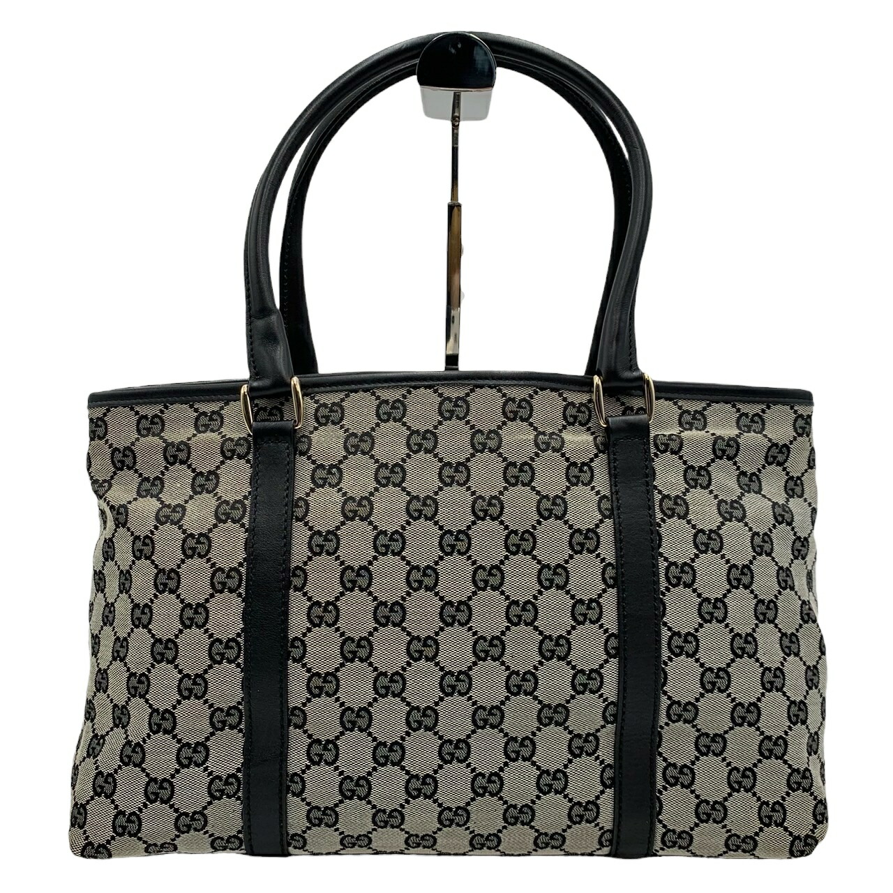 【美品】グッチ　ジャッキー　トートバッグ　CG柄　黒　シルバー金具 GUCCI グッチ ジャッキー GGキャンバス ハンドバッグ 002858 黒