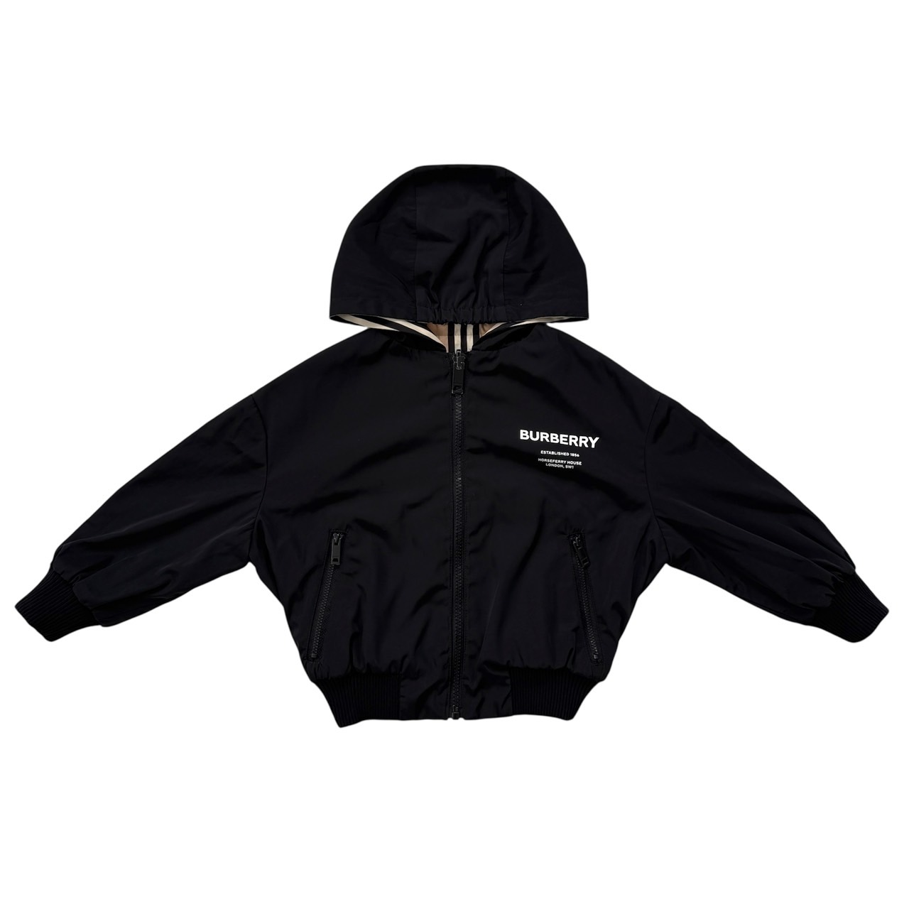 バーバリー Burberry チルドレン リヴァーシブル 前掛け 4Y 104 黒いこと