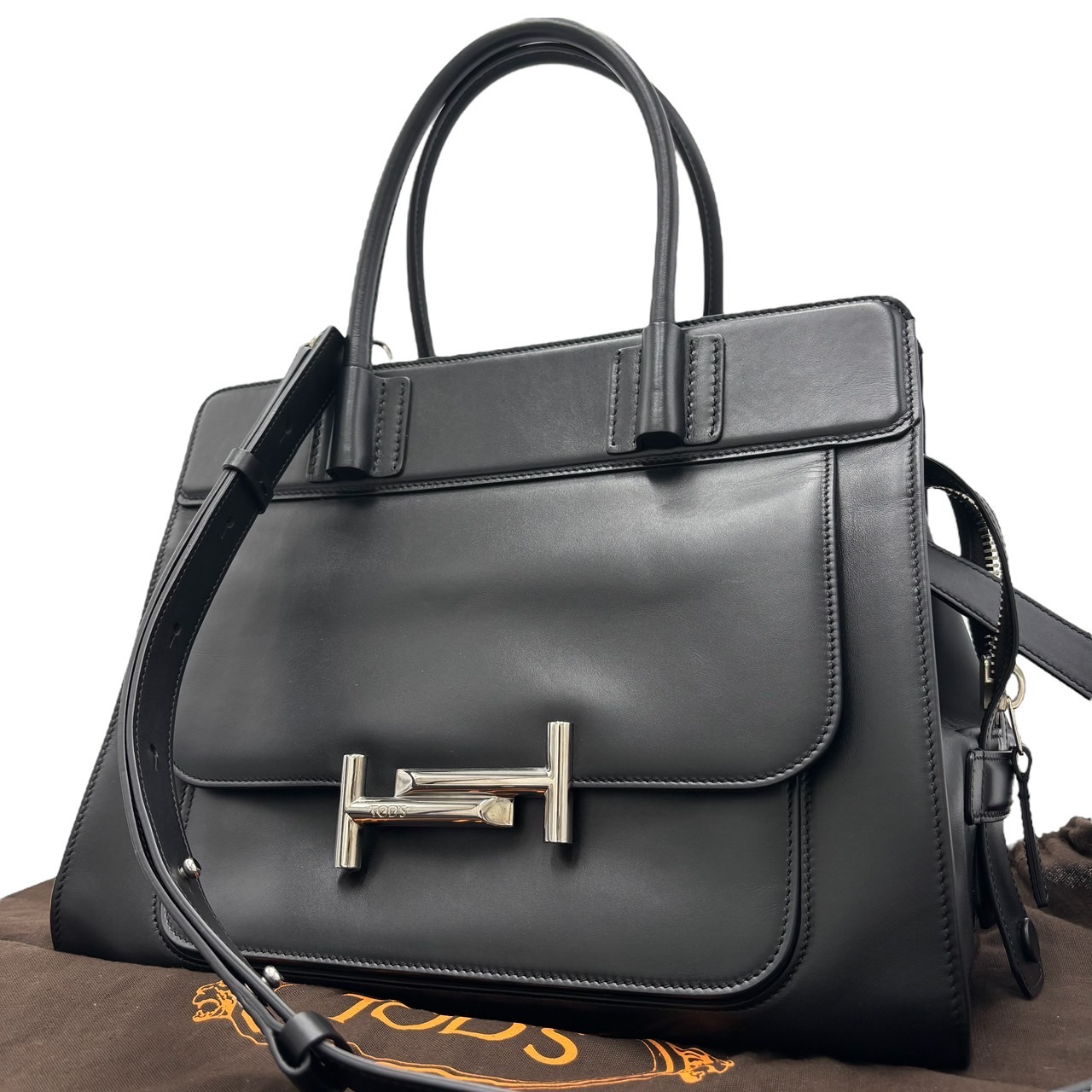 TOD'S トッズ ダブルT 2WAY トートバッグ レザー ブラック ショルダーバッグ