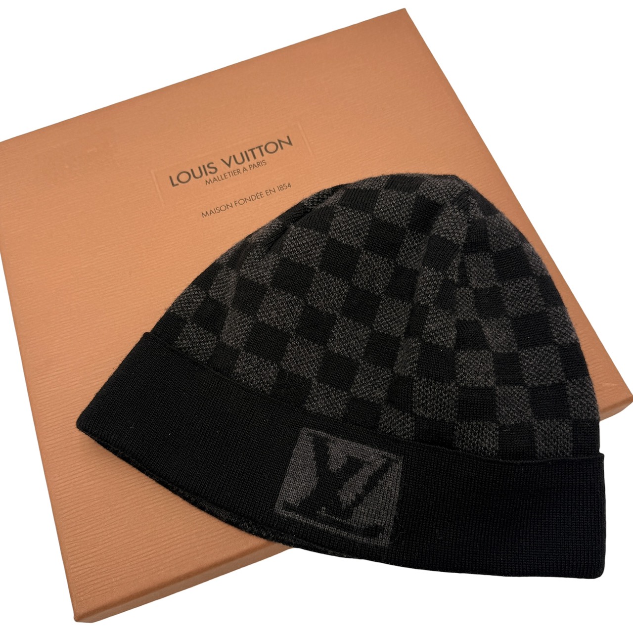 ルイヴィトン LOUIS VUITTON 羊毛100% ボネ・プティ ダミエ ビーニー 編み物帽