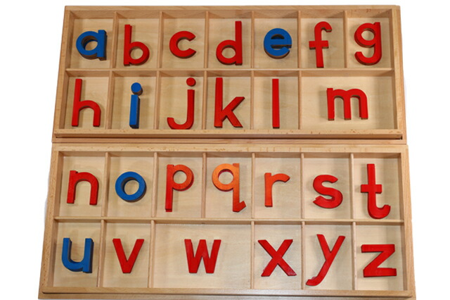 モンテッソーリ 切りぬき英字 小文字 青碧\u0026赤いこと ♪大、箱付き添い人♪ Montessori Movable Alphabet Lowercase 知育手あそび