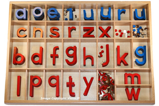 モンテッソーリ　【・靭音　中国語用】切り抜きアルファベット 小文字　ブルー&レッド　♪大、箱付き♪　Montessori Movable Alphabet Lowercase 知育玩具