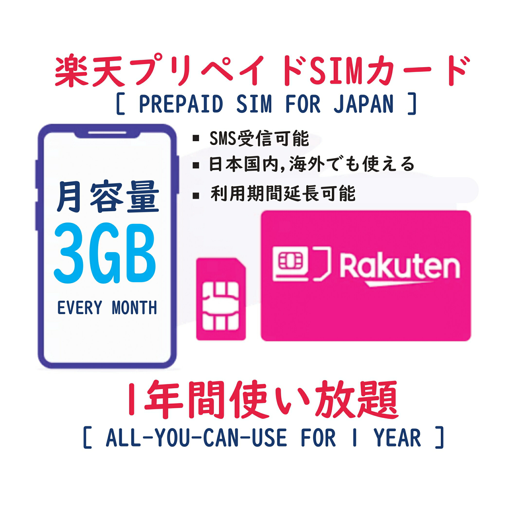 楽天市場】【1年間/7GB月】プリペイド SIMカード 国内 海外 海外旅行