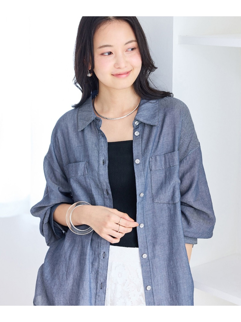 シアーデニムシャツ VIS ビス トップス シャツ・ブラウス ネイビー ブラック【先行予約】*【送料無料】[ Fashion]