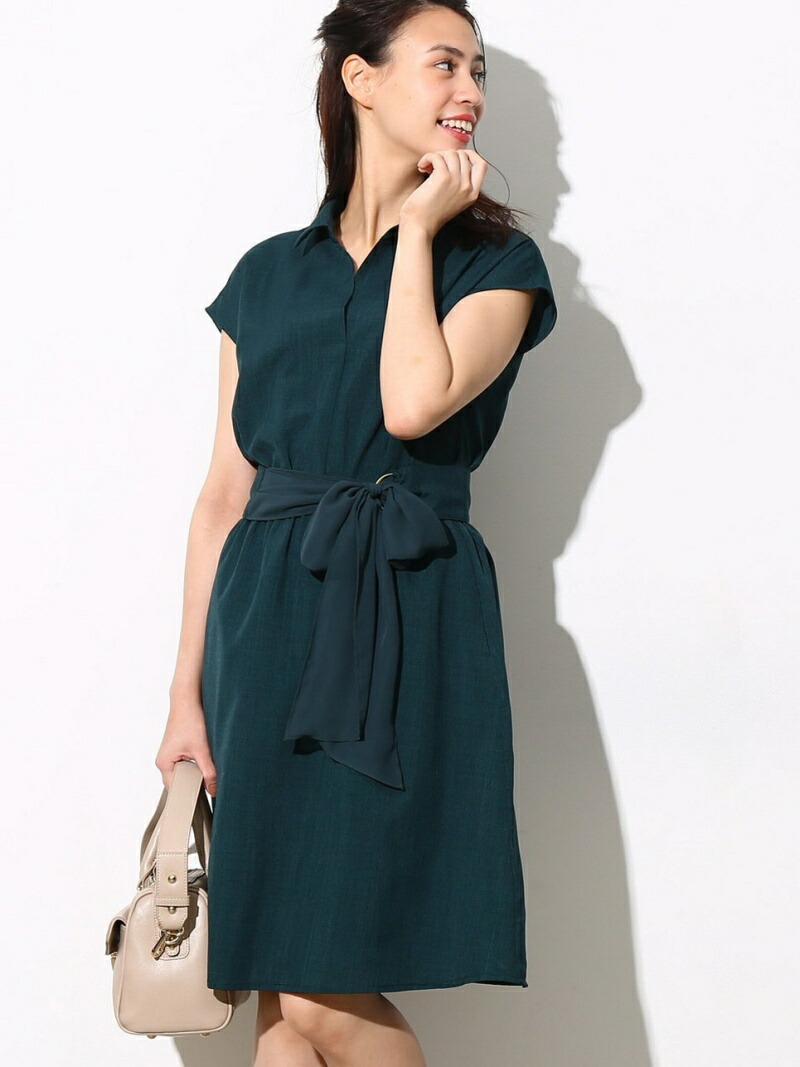 楽天市場 Rakuten Fashion Sale 50 Off リボンベルトスキッパーワンピース Vis ビス ワンピース ノースリーブワンピース ネイビー グリーン ベージュ Rba E Vis ビス