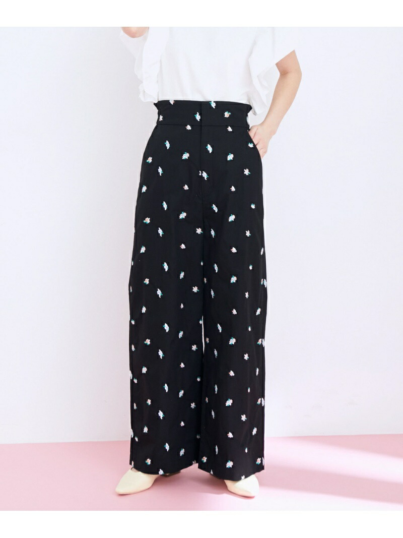 小花刺繍ワイドパンツ Vis スラックス ビス ジーンズ パンツ 小花刺繍ワイドパンツ Vis スラックス ビス ジーンズ パンツ