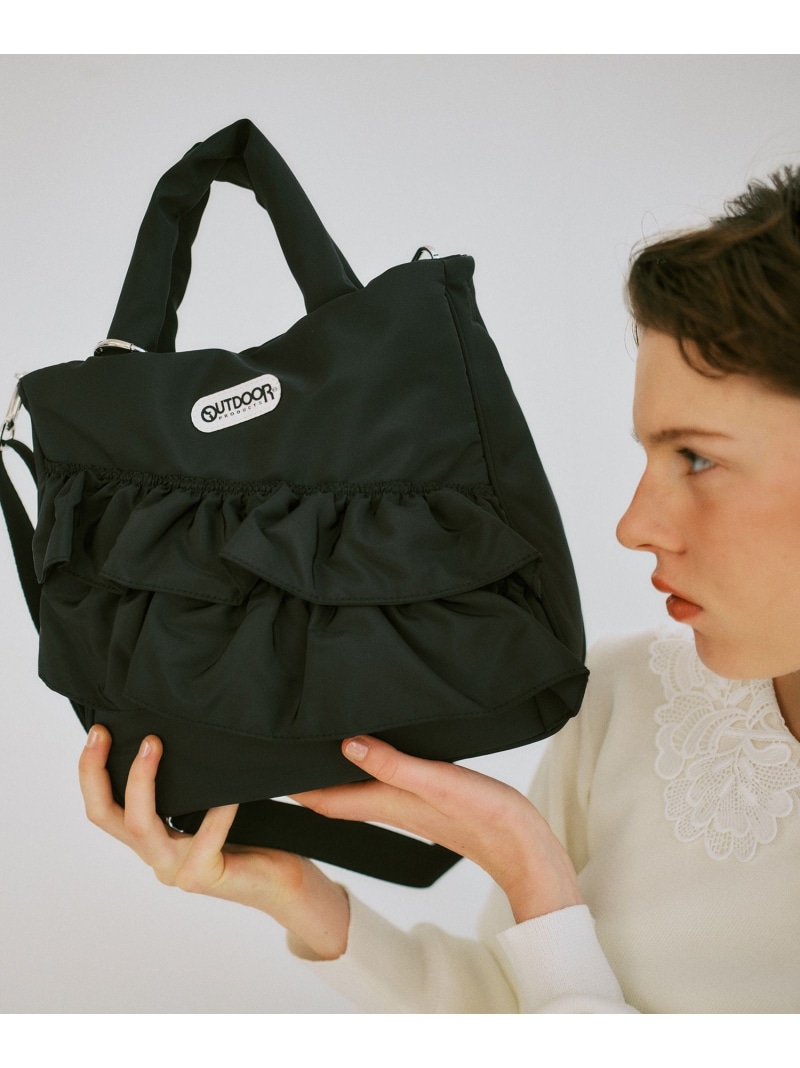 WEB押さえる加えること【OUTDOOR PRODUCTS】VIS別注2WAYフリルトートバッグ VIS 螺子釘 御徒面子 トートバッグ 黒いこと ベージュ【此れから取って置く】*【貨物輸送無料】[ Fashion]
