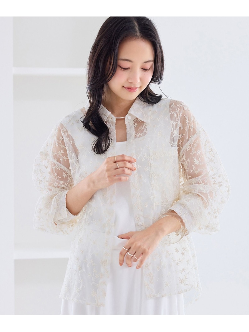 刺しゅうレースオーバーシャツ VIS ビス トップス シャツ・ブラウス ベージュ【送料無料】[ Fashion]