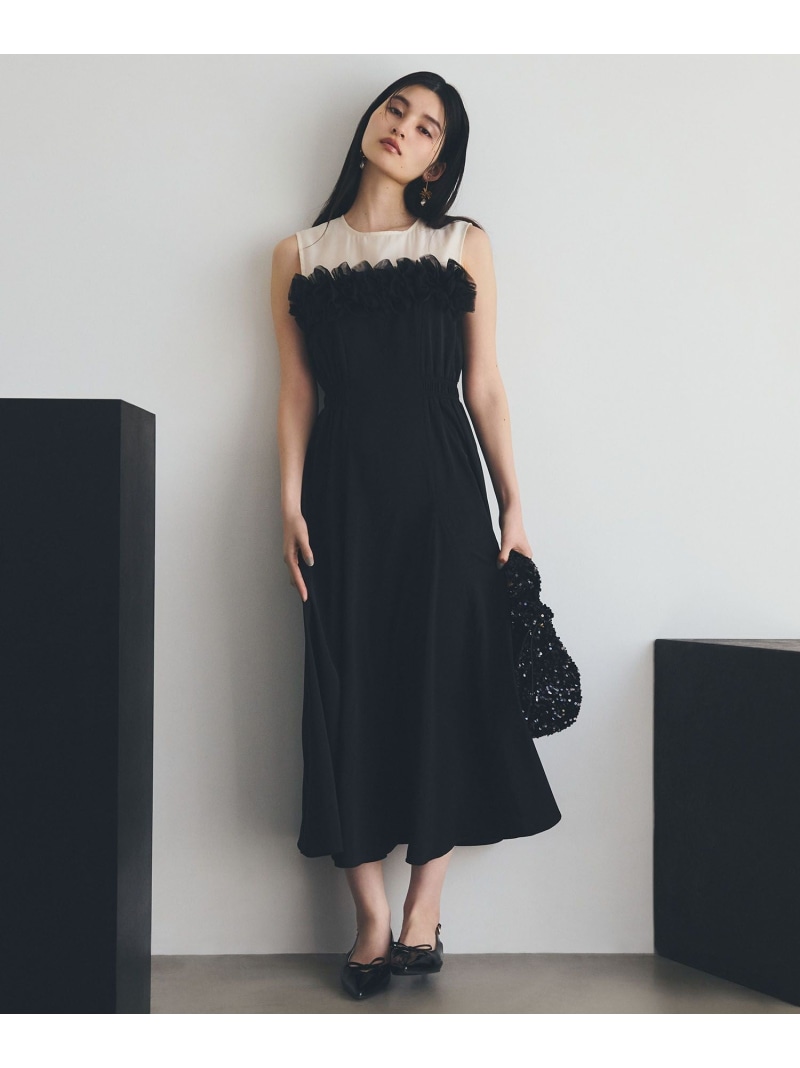 【VIS DRESS】チュールパールブラウス&ジャガードワンピース　ブラック ビス VIS 【新色追加】【VIS DRESS】チュールパールブラウス