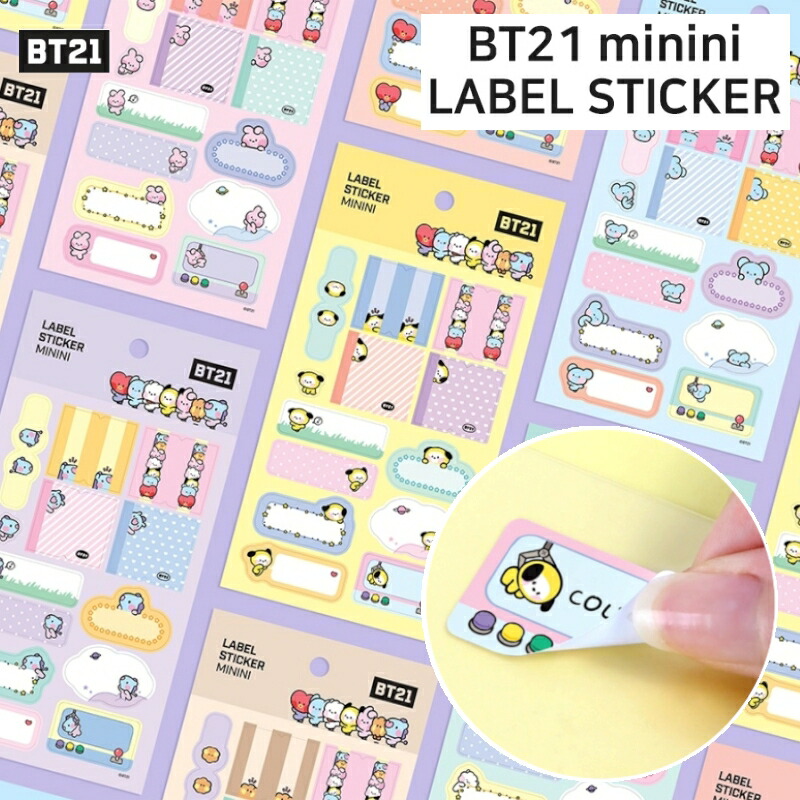 BT21 ラベル ステッカー ミニミ インデックスシール かわいい カラーラベル シール Label Sticker minini BTS キャラクター CHIMMY ジミン JIMIN RJ ジン JIN COOKY ジョングク グク TATA V テヒョン テテ KOYA 子供の日 プレゼント ギフト こどもの日 文房具
