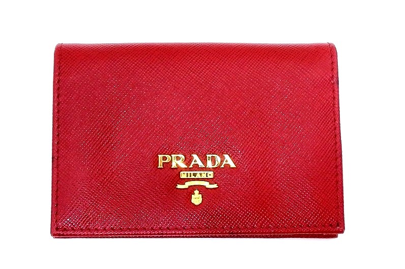 【中古】PRADA プラダ サフィアーノメタル 名刺入れ カードケース 赤×ゴールド金具 kz4414193900