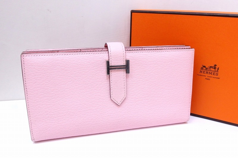 【中古】HERMES エルメス ベアン スフレ 長財布 シェーブル シルバー金具 2021年製 ピンク kz4618206645