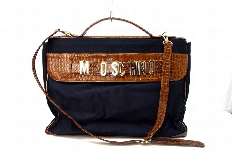 【中古】MOSCHINO モスキーノ ナイロン×型押しレザー　ロゴ金具　2WAY ハンドバッグ ショルダーバッグ kz4820216323