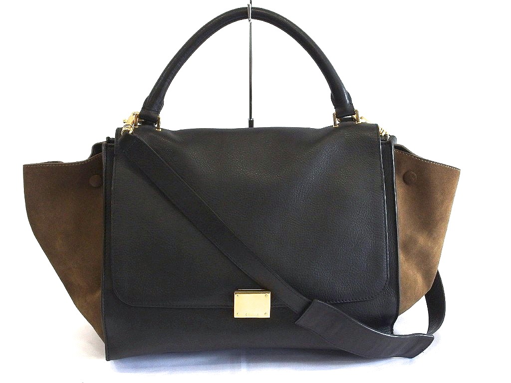 【中古】CELINE セリーヌ トラペーズ ミディアム 2WAYショルダーバッグ ※ファスナー内側剥がれ有 - ブラック/ブラウン ok4820216695|BRAND VISION ブランドビジョン