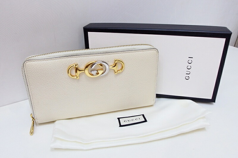 【中古】GUCCI グッチ  ズゥミ ラウンドジッパー長紙入れ 配管ビット GG金具 570661 白いこと kz4824218390