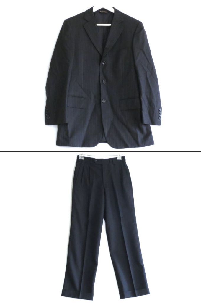 最高級　BrooksBrothers×REDA ストライプ　パンツスーツ M 紺 ウール ナローストライプ シングル2釦 スーツ Classic | Brooks