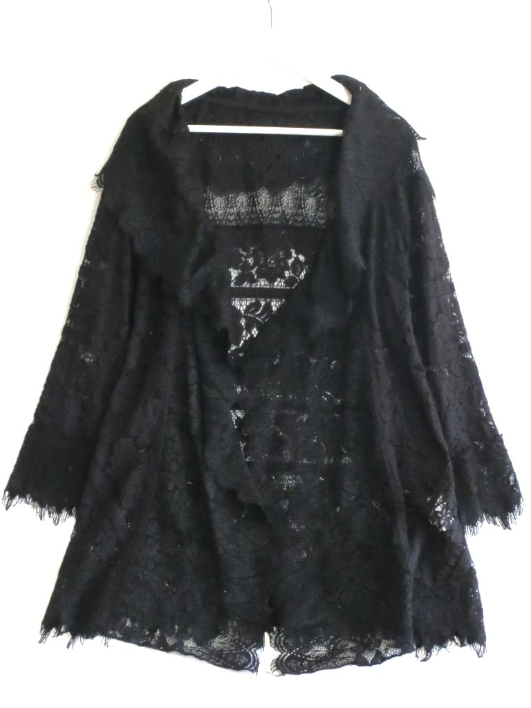 ジンカトウ　ZIN KATO 未使用　ロングカーディガン　羽織り　黒　レース JIN KATOオーガンジー刺繍ロングカーディガン - メルカリ