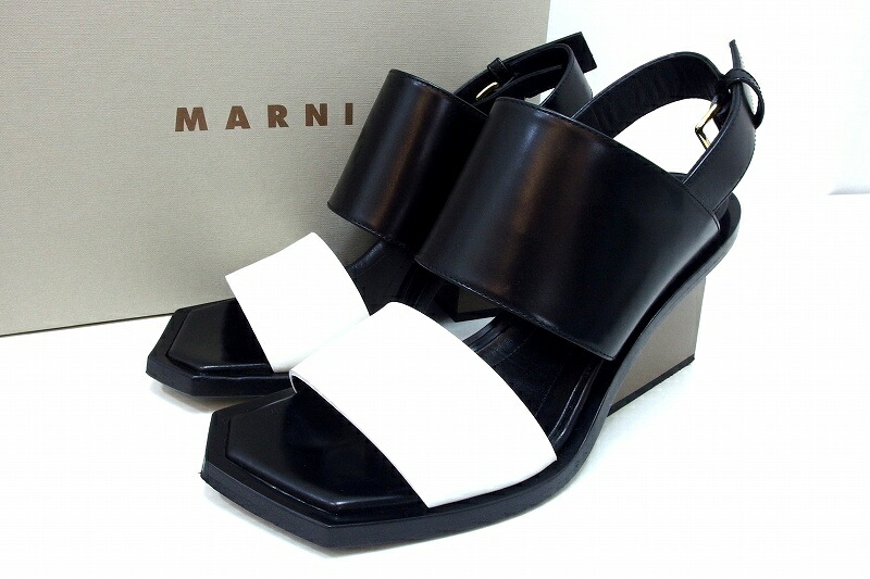 【中古】MARNI マルニ 極美品 タグ付き 2016年 ストラップ　レザー バイカラー サンダル　モード ・37 sy5012224056