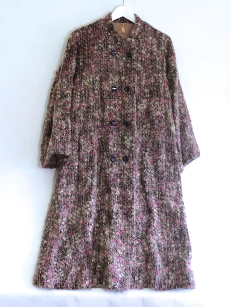 【中古】 【HANDMADE】ハンドメイド イタリア製毛糸使用　ツイード　コート【クリーニング済み】 ピンクミックス ok5016225152