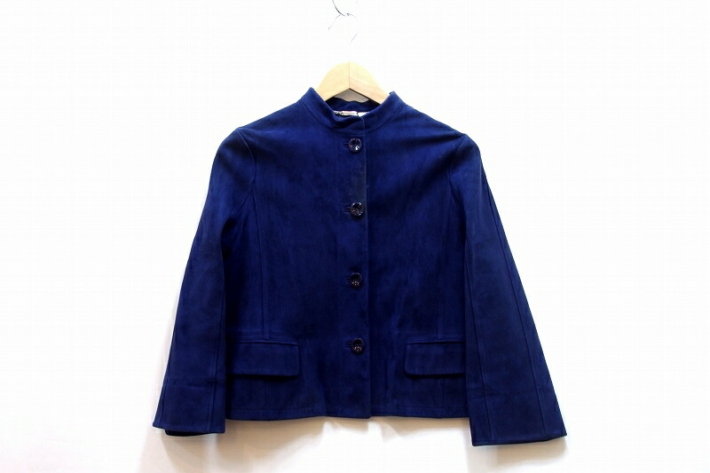 【中古】MAX MARA マックスマーラ バックスキン スタンドカラー ジャケット 8分袖 ・I40 ネイビー kz5022227869