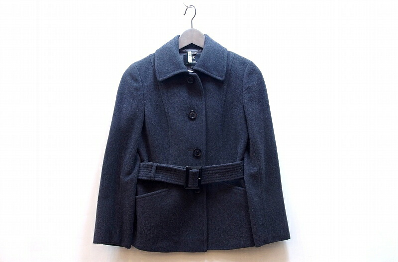 【中古】23区 ニジュウサンク/23ku 【小さいサイズ】 アンゴラ ウール混 ベルト付ショートコート 5号相当 ・32 グレー kz5024228747