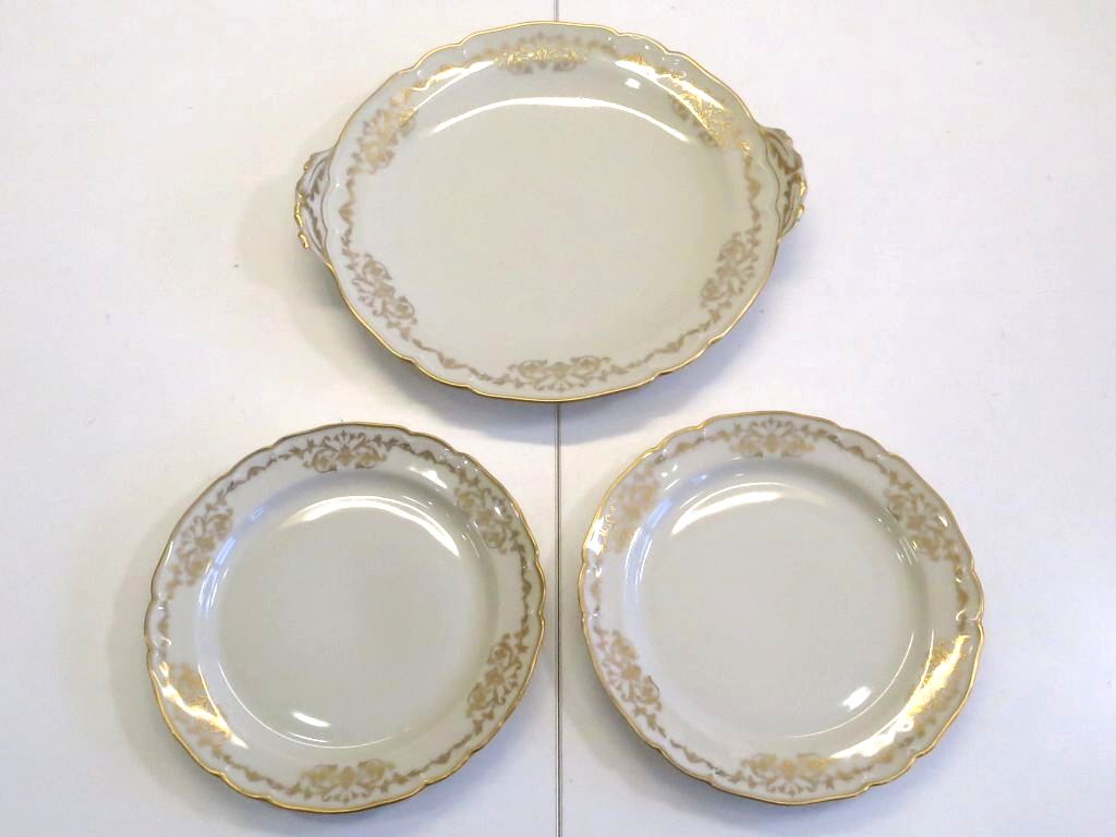 【中古】Limoges France Ulim Porcelain Gold リモージュ ユーリム＜レア＞　ケーキ皿＆デザートプレート　計3枚セット ok5024228950