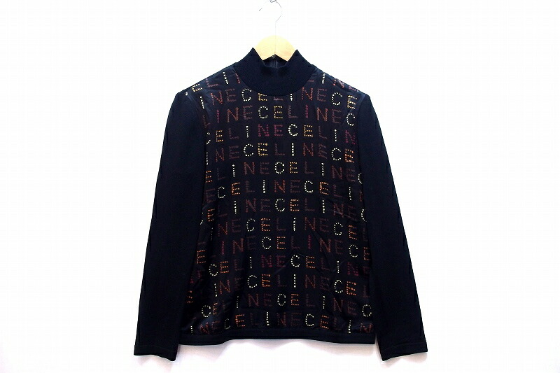 【中古】CELINE セリーヌ 【ジェーシーシー期】 ヴィンテージ ロゴプリント シルク切替 ハイネック ウールニット ・40 kz5202229444｜BRAND VISION ブランドビジョン