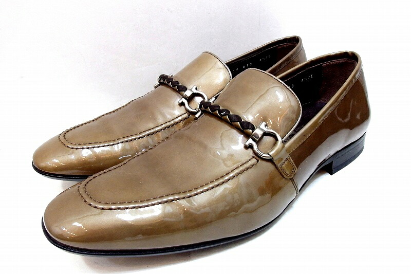 【中古】Salvatore Ferragamo サルヴァトーレフェラガモ ガンチーニ エナメルレザー ローファー メンズ 8.5EE kz5202229470