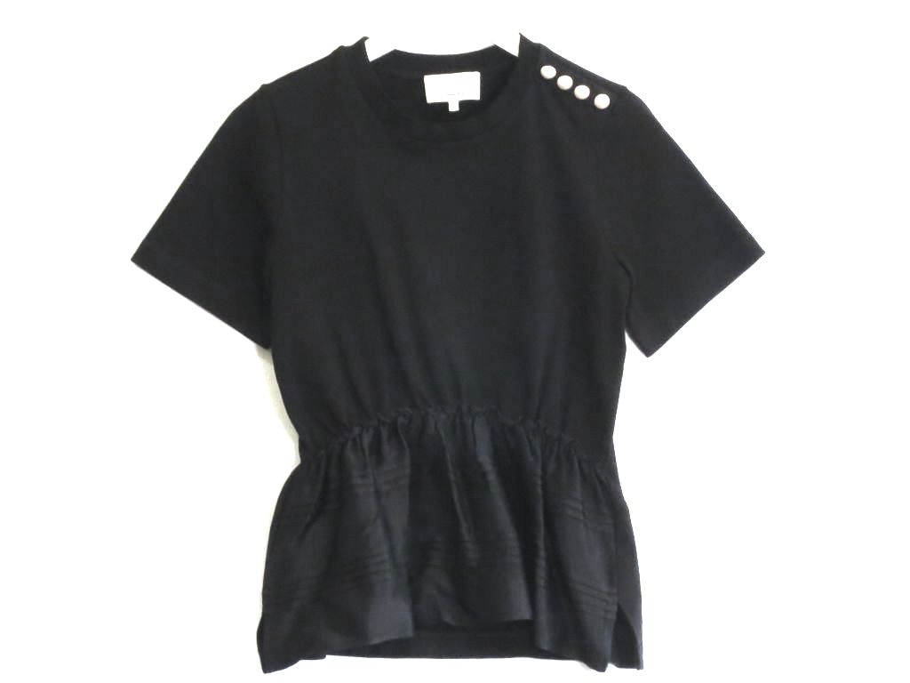 【中古】3.1 Phillip Lim スリーワン フィリップ リム パール装飾　カットソー　ウエスト切替 コットン XS ・XS P191-1687HCJ ブラック kz5022228490