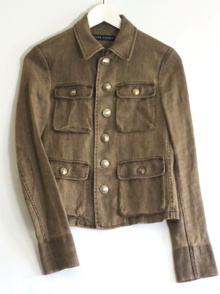 【中古】＜レア＞ RALPH LAUREN ラルフローレン ヘリンボーン　Gジャンライクデザイン　ジャケット　メタルボタン ・7 カーキブラウン kz5202229699｜BRAND VISION ブランドビジョン