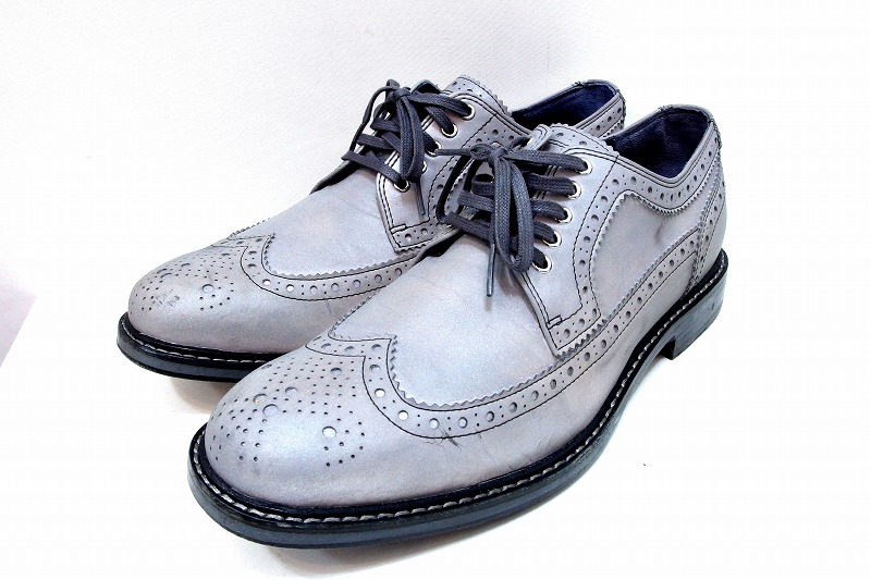 【中古】<レアカラー><ナイロン処理> COLE HAAN コールハーン レザー ウィングチップ ドレスシューズ メンズ 7.5M グレー ok5202229576