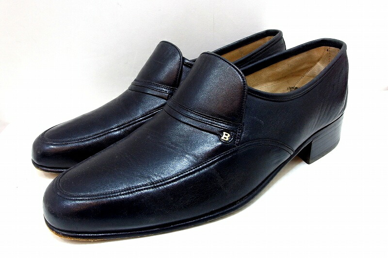 【中古】＜ヴィンテージ＞ BALLY バリー スモールB ロゴ 本革レザー シューズ ローファー メンズ 7.5M　25.5ｃｍ相当 ok5202229588