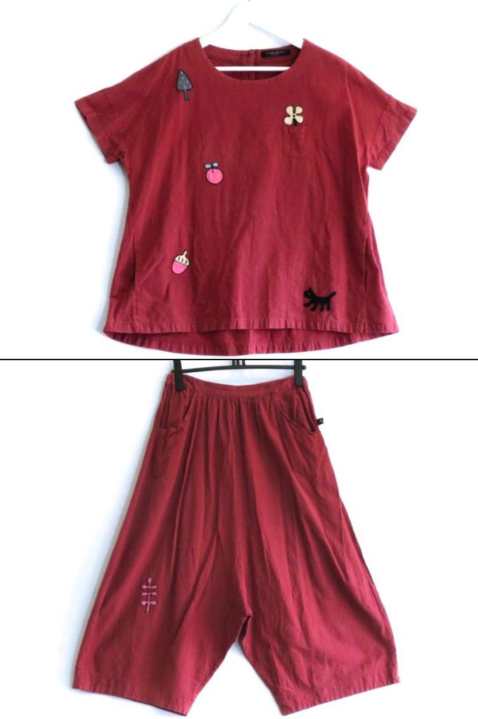 【中古】WACOAL ワコール ×ATSUKO MATANO ルームウェア トップス/パンツ　上下セット ・L HTS-271 ワインレッド kz4220184652