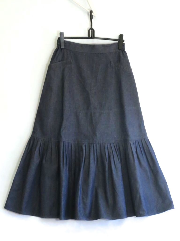 【中古】Drawer ドゥロワー デニム　裾切替フリル　ボリュームロングスカート ・38 6524-299-1832 インディゴ sy5024228773
