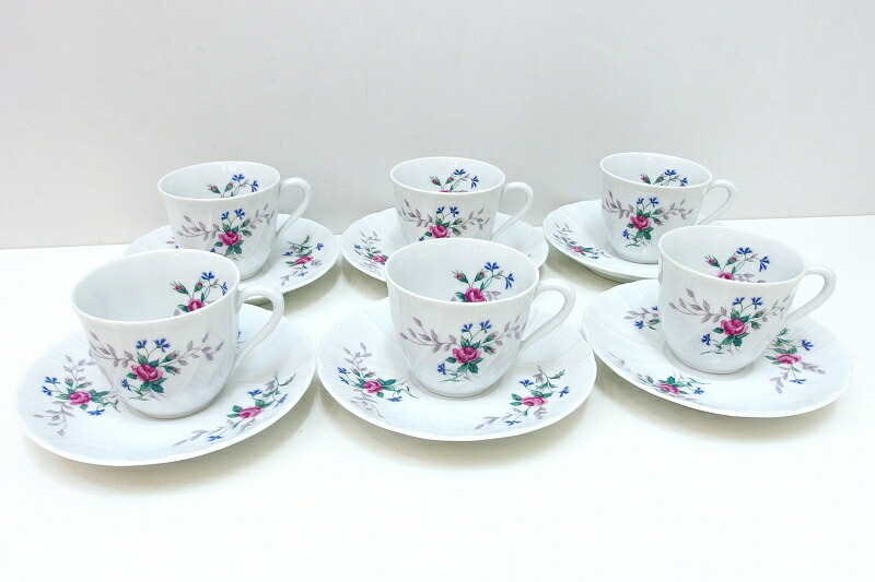 【中古】Limoges リモージュ  ミレイユ デミタス 優勝杯＆平円盤 6客仕掛ける 花柄 MIREILEE kz5204230661