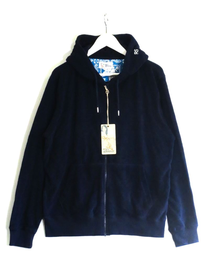 reyn spooner レインスプーナー HAWAIIAN TRADITIONALS タオル地　ジップアップパーカー メンズ ・L ネイビー ok5206231304