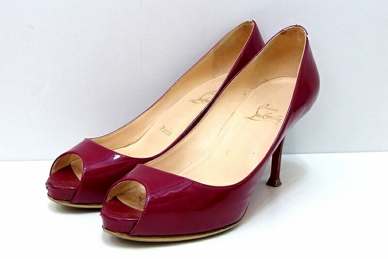 【中古】Christian Louboutin クリスチャンルブタン オープントゥ　エナメル　パテントレザー パンプス ピンヒール 37 kz5210232149｜BRAND VISION ブランドビジョン