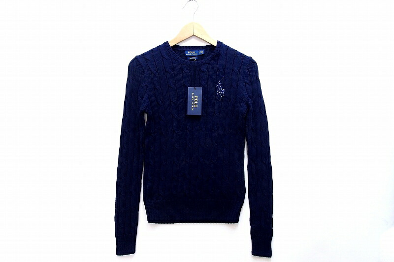 【中古】POLO RALPH LAUREN ラルフローレン  曳き船付 ビーズポニー 綿織物編み物 プルオーバー 有線テレビ編み  S 米国海軍 kz5210232232