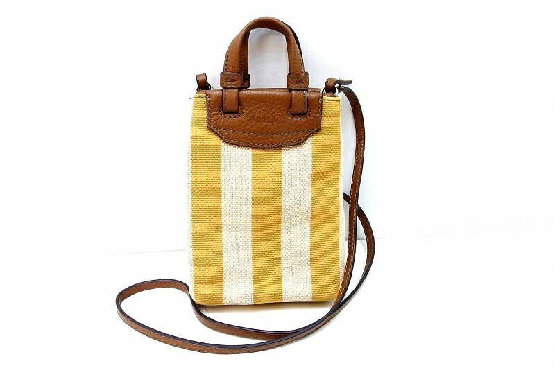 FURLA フルラ  ミニショルダーバッグ 縞模様柄 帆布×なめし革 WE00288 BX0635 kz5210232298