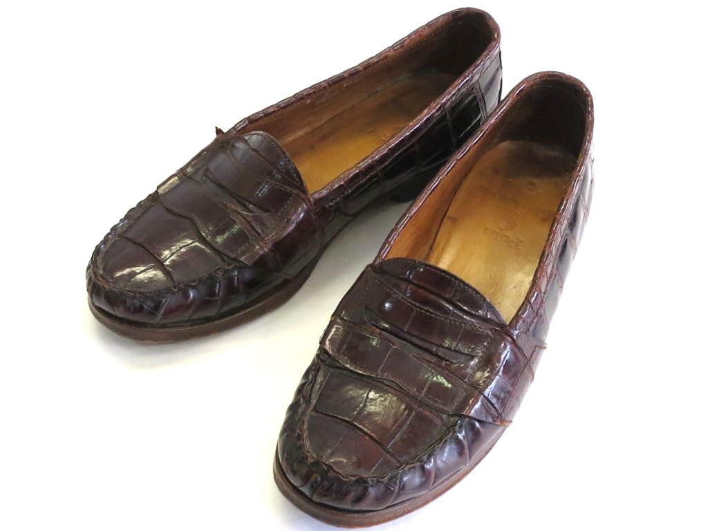 【中古】POLO RALPH LAUREN ラルフローレン クロコダイル本革　ローファー アメリカ メイン州 ハンドメイド メンズ ・US：7 ダークブラウン kb5210232625｜BRAND VISION ブランドビジョン